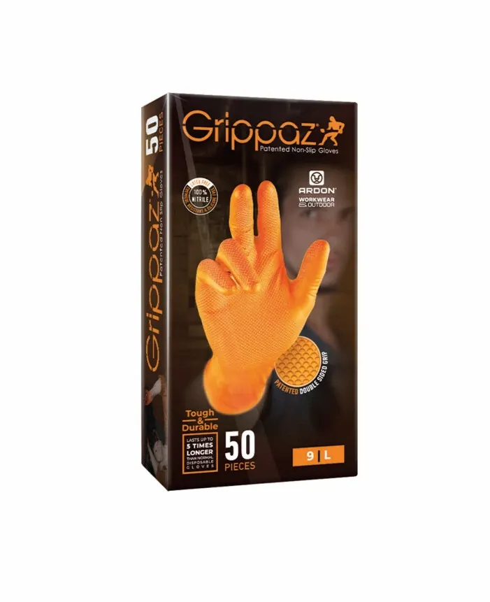 Manusi din nitril nepudrate Grippaz, 50 buc/cutie - portocalii
