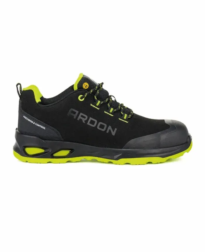 Pantofi de protecție din microfibră cu bombeu din fibră de sticlă și inserție antiperforație din Kevlar, Ardon BRIMIC, S3S ESD FO SR, culoarea negru
