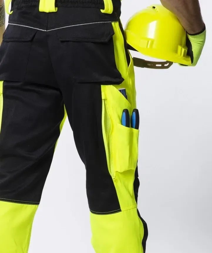 Pantaloni reflectorizanti de lucru cu pieptar +, din bumbac și poliester, Ardon SIGNAL, culoarea galben