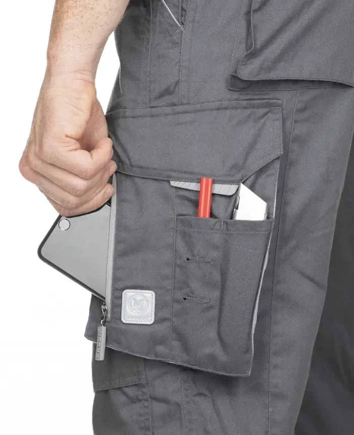 Pantaloni de lucru cu pieptar, din bumbac și poliester, cu elemente reflectorizante, Ardon SUMMER, culoarea gri inchis