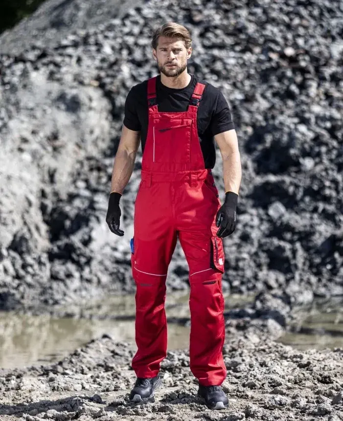 Pantaloni de lucru cu pieptar, din bumbac și poliester, cu elemente reflectorizante, Ardon SUMMER, culoarea rosu