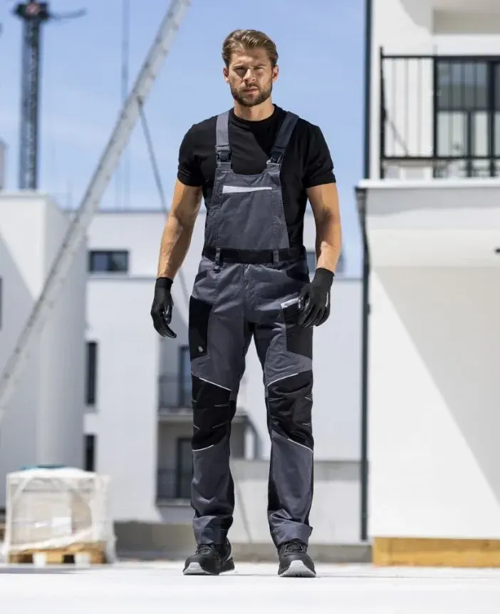 Pantaloni de lucru cu pieptar Refiwan, din bumbac și poliester, cu elemente reflectorizante, Ardon, culoarea gri inchis