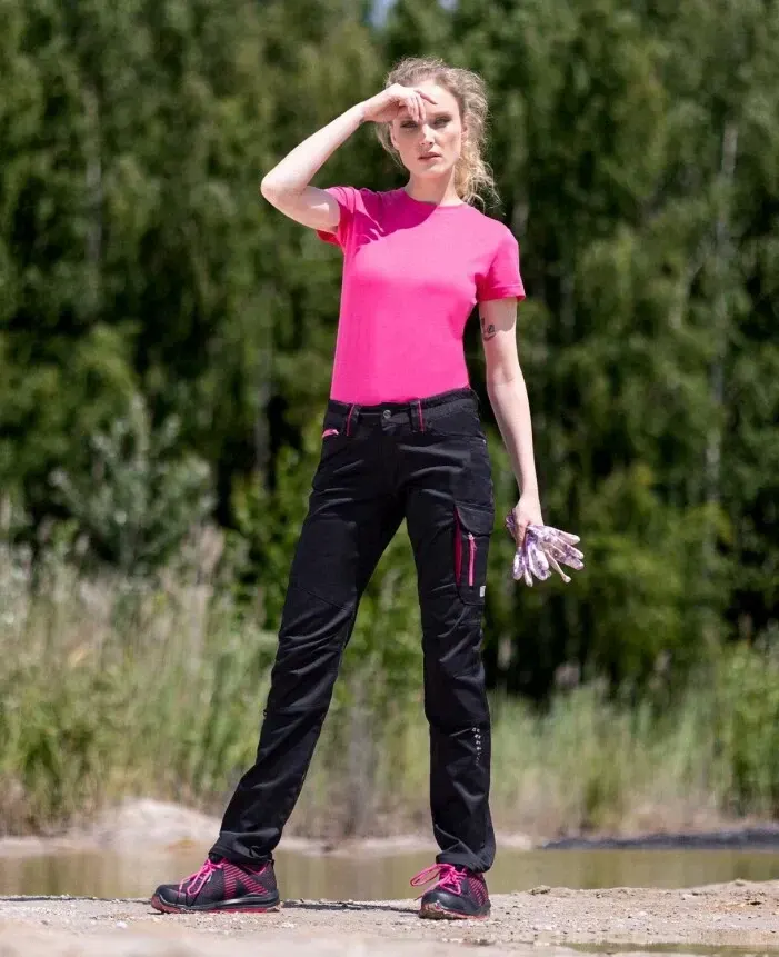 Pantaloni de lucru pentru femei, din bumbac, elastan și poliester, cu elemente reflectorizante, Ardon FLORET, culoarea roz