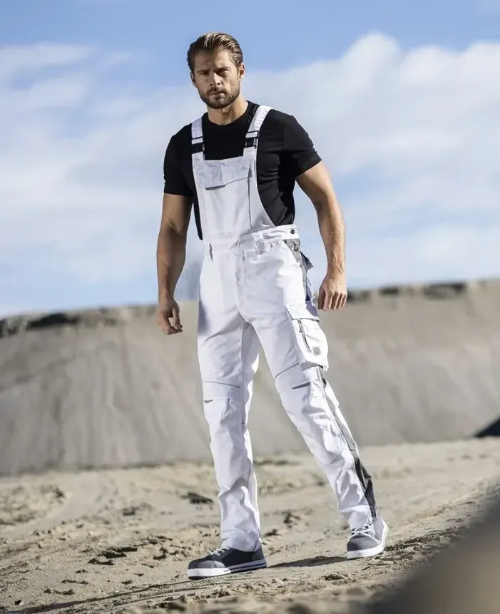 Pantaloni de lucru cu pieptar hidrofobizati + culoare, din bumbac, poliester și textil, cu elemente reflectorizante, Ardon URBAN, culoarea alb
