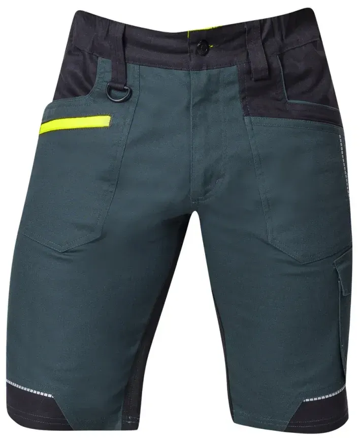 Pantaloni de lucru scurti, din bumbac și elastan, cu elemente reflectorizante, Ardon 4XSTRETCH, culoarea verde