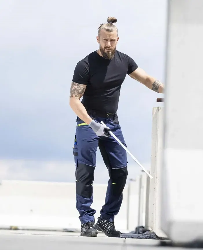 Pantaloni de lucru in talie, din bumbac și elastan, cu elemente reflectorizante, Ardon 4XSTRETCH, culoarea bleumarin