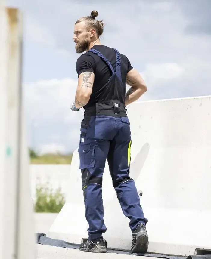 Pantaloni cu pieptar, din bumbac și elastan, cu elemente reflectorizante, Ardon 4XSTRETCH, culoarea bleumarin