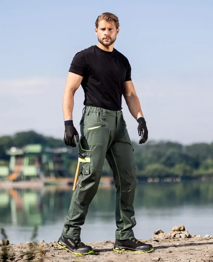 Pantaloni de lucru in talie Creatron, din bumbac și elastan, Ardon, culoarea verde