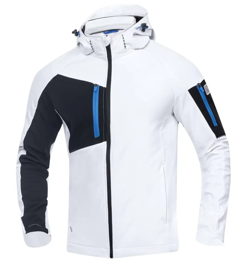 Jachetă softshell albă cu glugă, din elastan și poliester, cu elemente reflectorizante, Ardon CITYCONIC, culoarea alb