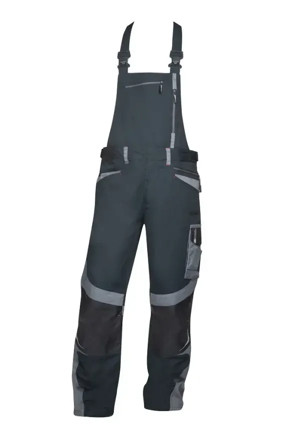 Pantaloni de lucru cu pieptar, din bumbac și poliester, cu elemente reflectorizante, Ardon R8ED, culoarea negru