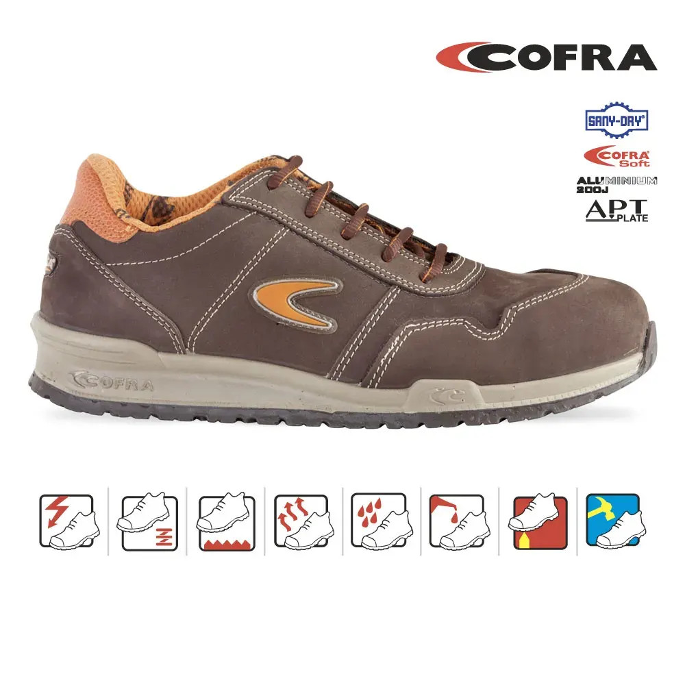 Pantofi de protecție cu bombeu din aluminiu și lamelă, impermeabili, Cofra Yashin, CI FO S3S SR, culoarea maro