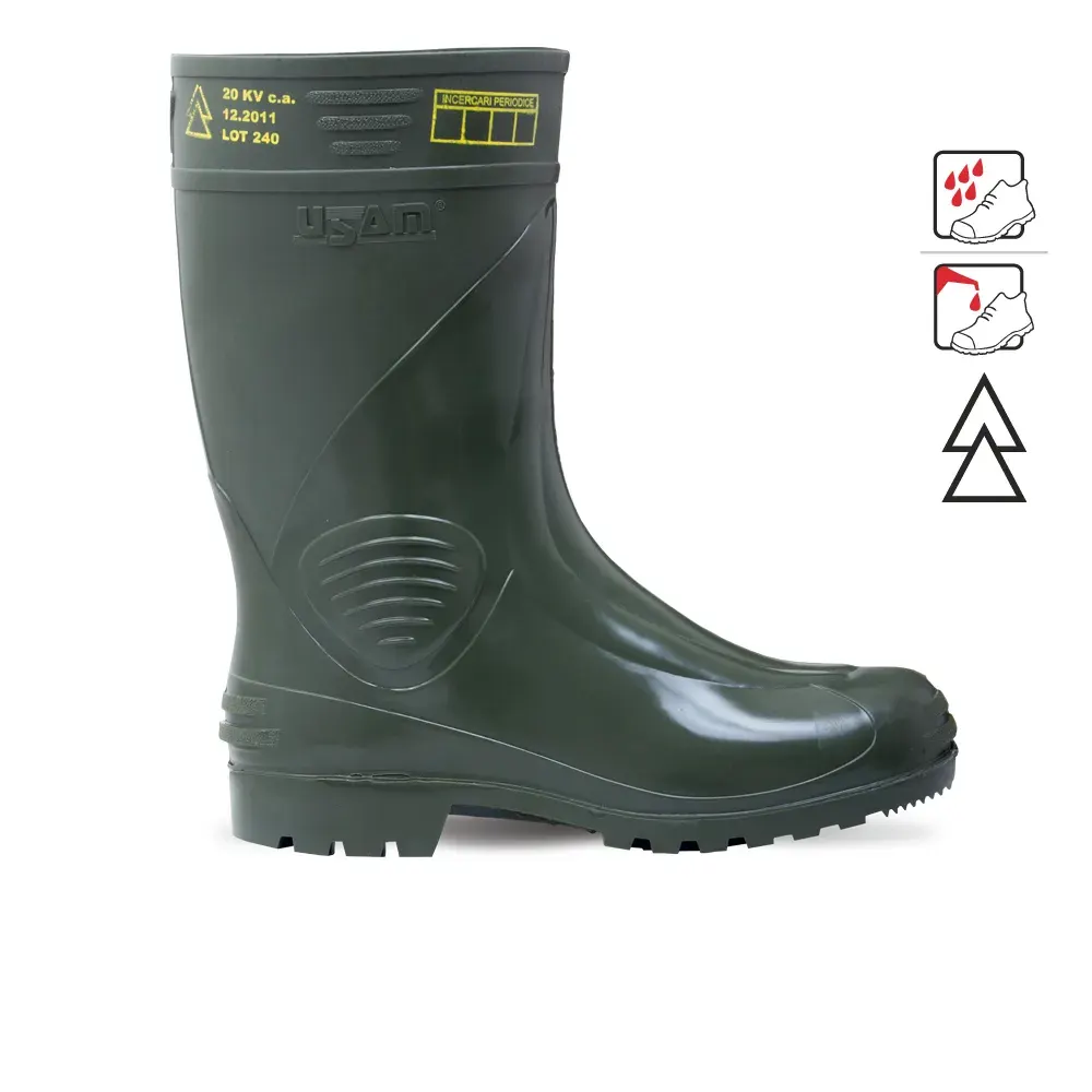 Cizme de protecție cu bombeu nemetalic, lamelă nemetalică, căptușit, din poliester, Renania electroizolante inalta tensiune clasa 2 17000V S2, ESD SRC, culoarea verde