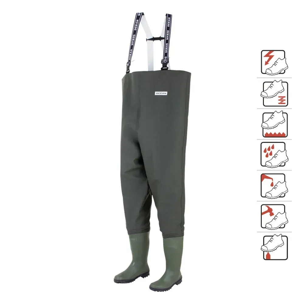Cizme de lucru fără bombeu, impermeabile, Ocean pantalon Danubio, HI OB WR, culoarea verde