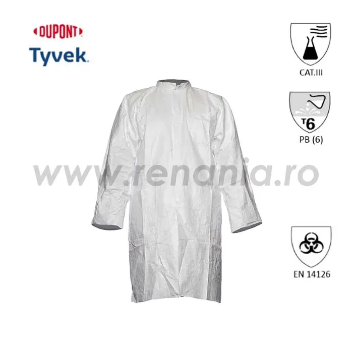 Halat de protectie chimica Tyvek, Du-pont, din polietilena, Dupont, culoarea alb