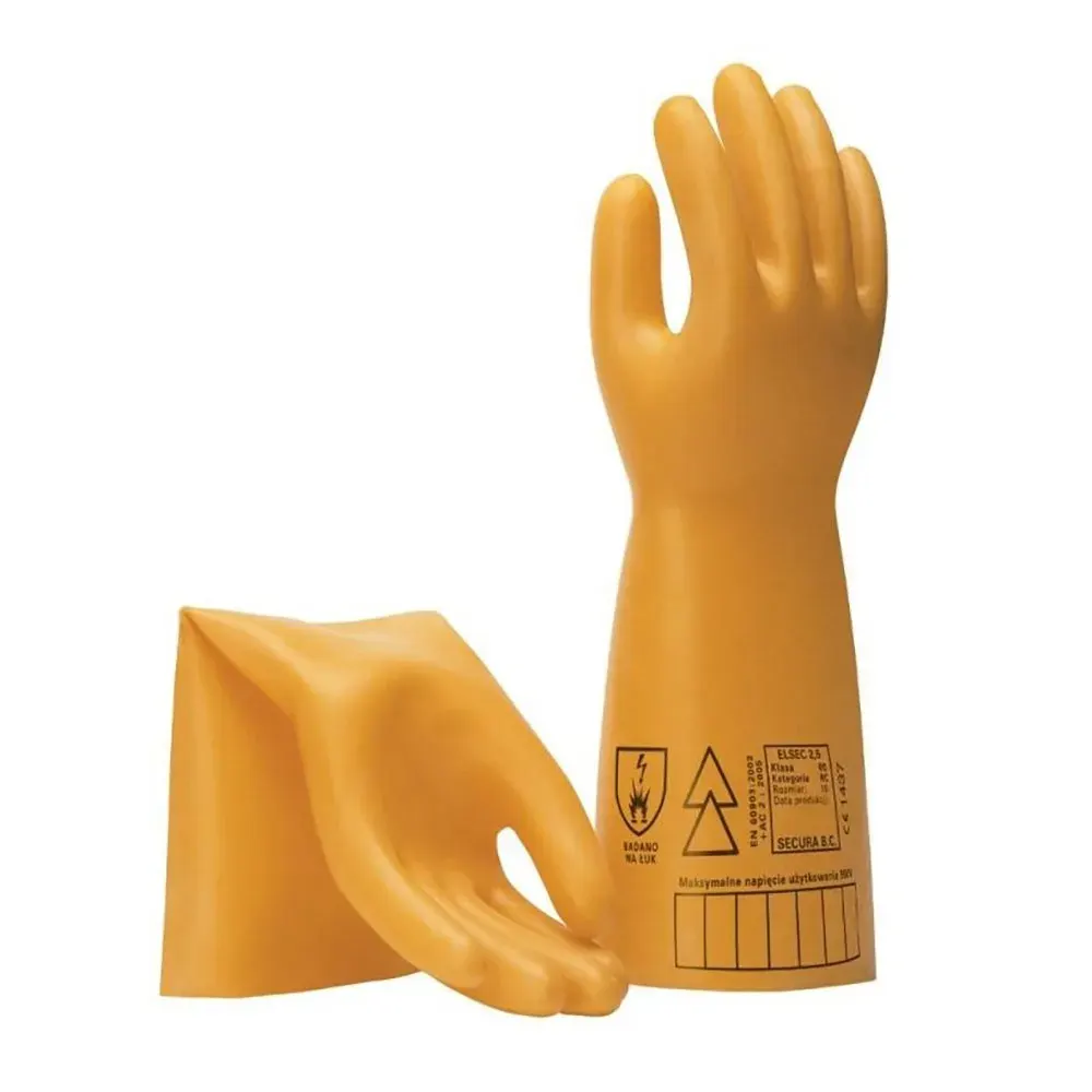 Mănuși electroizolante impregnate în latex, rezistente la frig, substanțe chimice și uleiuri, Secura clasa 00 Elsec cat. III, culoarea portocaliu