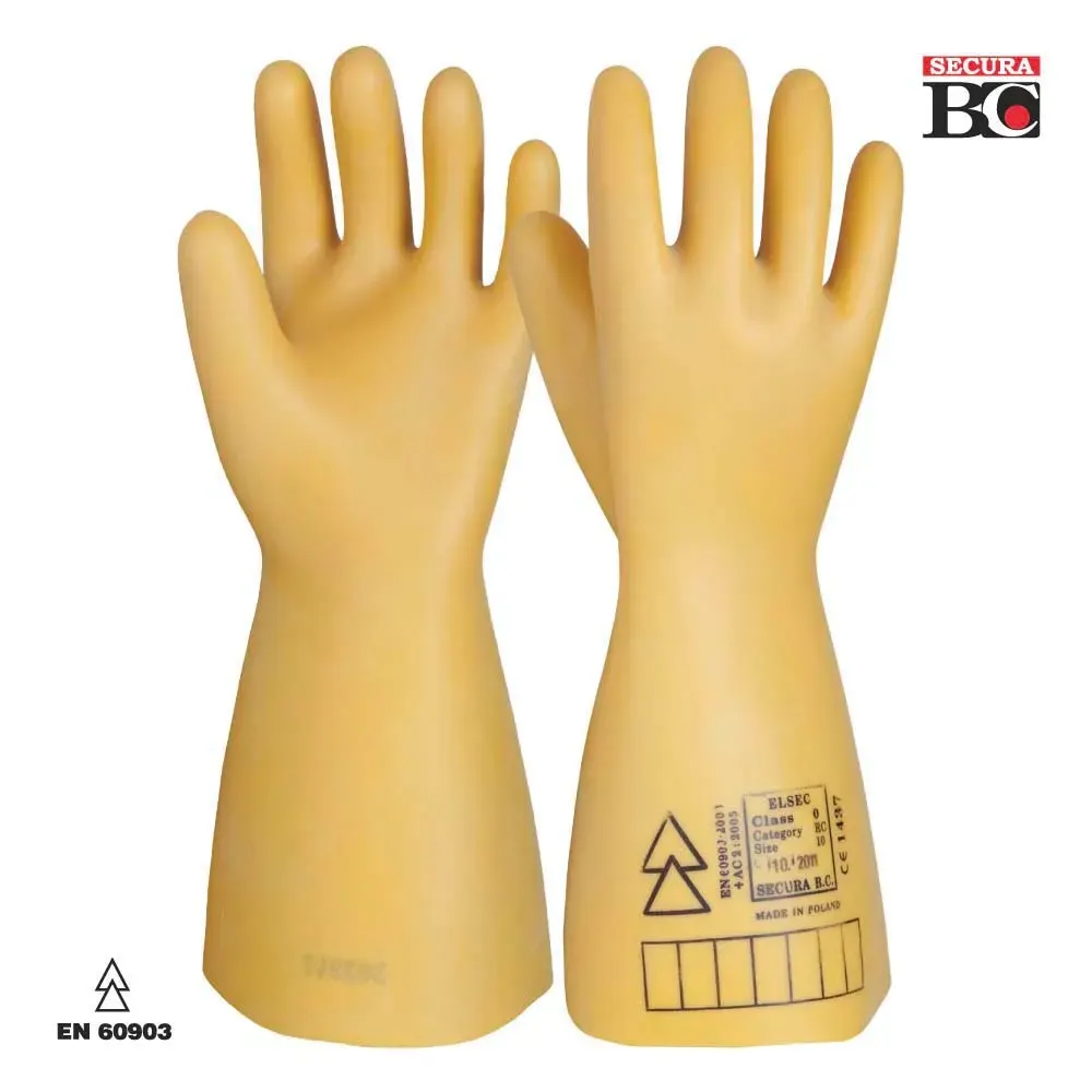 Mănuși electroizolante impregnate în latex, rezistente la frig, substanțe chimice și uleiuri, Secura clasa 0 Elsec cat. III, culoarea alb