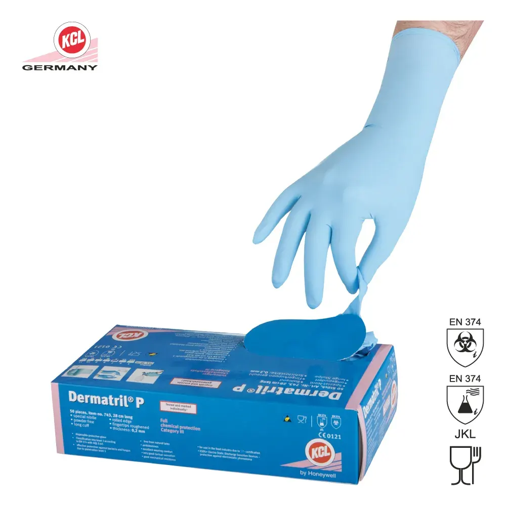 Mănuși de protecție impregnate în nitril, rezistente la apă, impact și substanțe chimice, Renania Dermatril, culoarea albastru