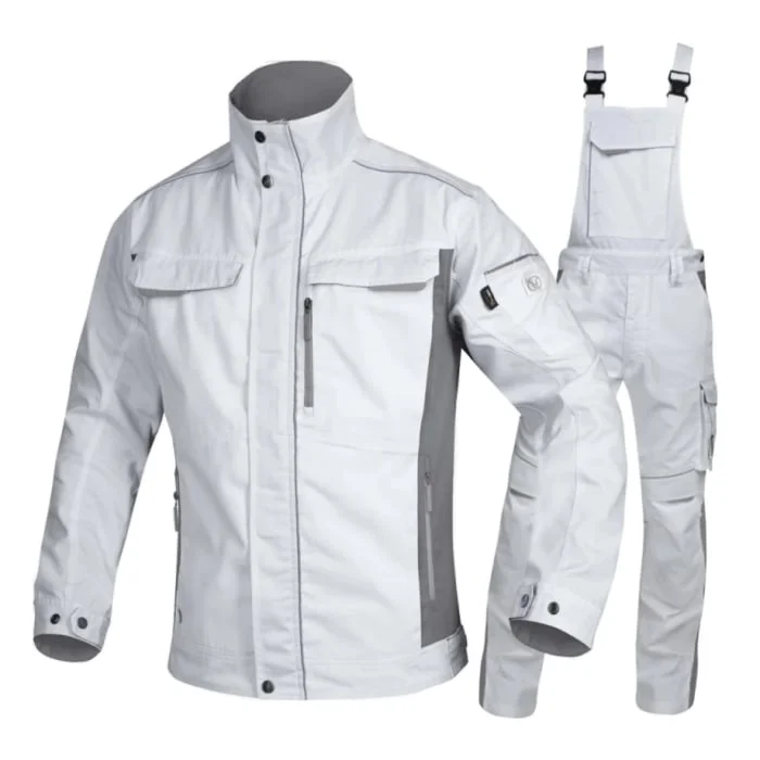 Costum de lucru Ardon URBAN+, alb, cu pantaloni cu pieptar