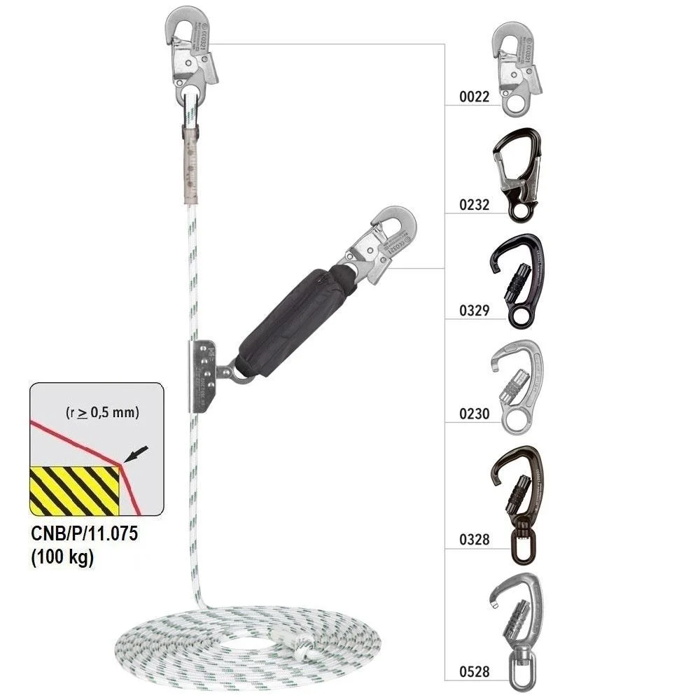 Opritor de cadere Vertiqual VERTILINE EDGE din otel, culoarea gri, cu franghie tip Kernmantel, d=12 mm