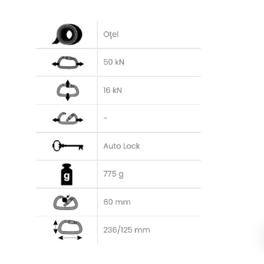 Carabiniera din otel Vertiqual CHIMBORAZO 0325, culoarea negru, 50 kN, 775g, 236/125 mm
