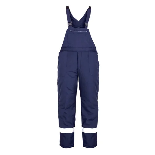 Pantaloni cu pieptar de iarna cu benzi reflectorizante Renania Pilzen, culoarea bleumarin, tercot 65/35