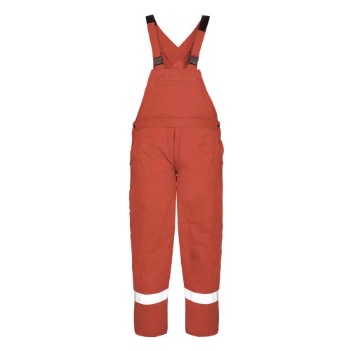 Pantaloni cu pieptar de iarna cu benzi reflectorizante Renania Pilzen, culoarea bleumarin, tercot 65/35