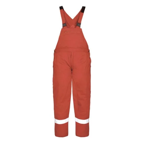 Pantaloni cu pieptar de iarna cu benzi reflectorizante Renania Pilzen, culoarea roșu, tercot 65/35