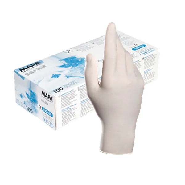 Manusi de unica folosinta Latex Solo, culoarea alb, Mapa