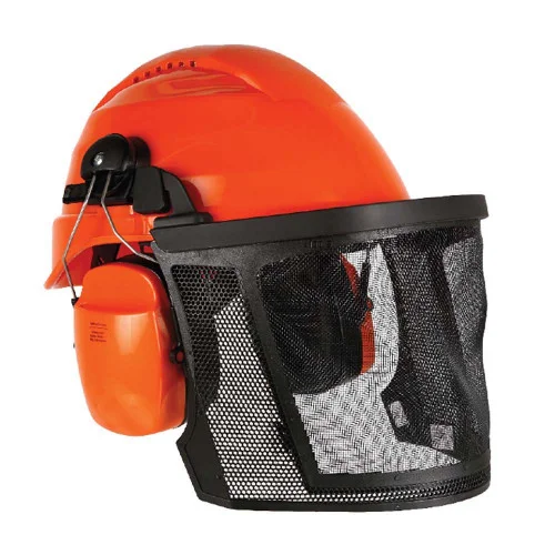 Cască de protecție cu antifoane și vizieră pentru domeniu forestier, culoarea portocaliu, Renania Rockman