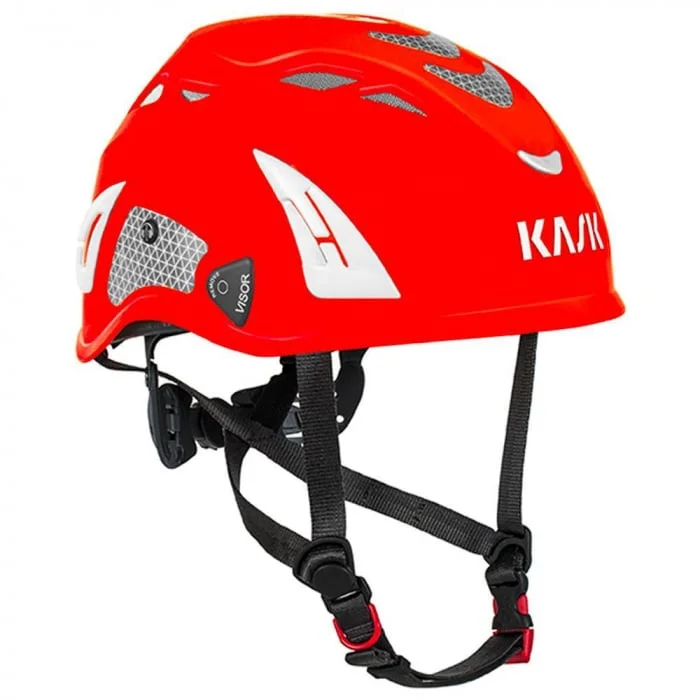 Cască de protectie alpinism reflectorizantă, culoarea roșu, lucru la inlatime, Vertiqual SUPERPLASMA PL HI VIZ