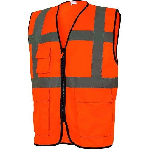 Vesta de semnalizare reflectorizanta cu buzunare si fermoar Manager, culoarea portocaliu - Renania, 100% poliester