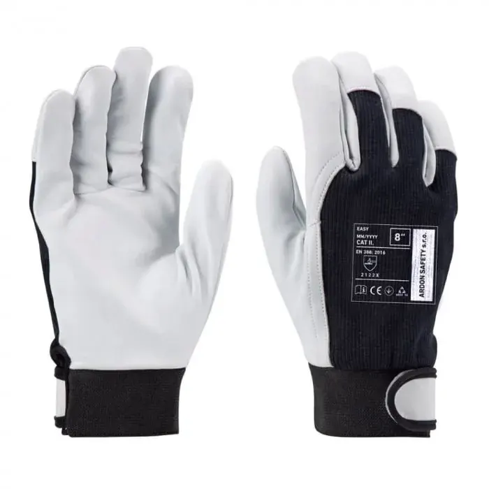 Mănuși de protecție din piele, rezistente la abraziune, alunecare și tăiere, Ardon Easy manseta velcro, culoarea negru