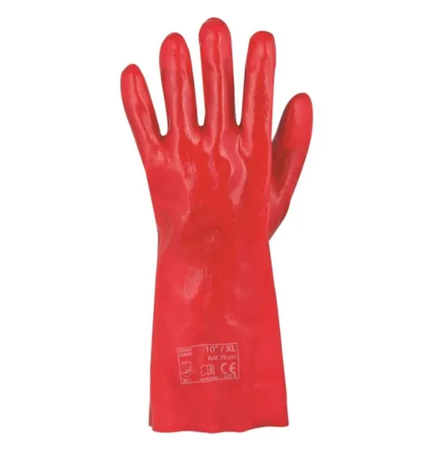 Mănuși de protecție antichimică din pvc, rezistente la apă, impact, abraziune, perforare și tăiere, Ardon RAY, culoarea roșu