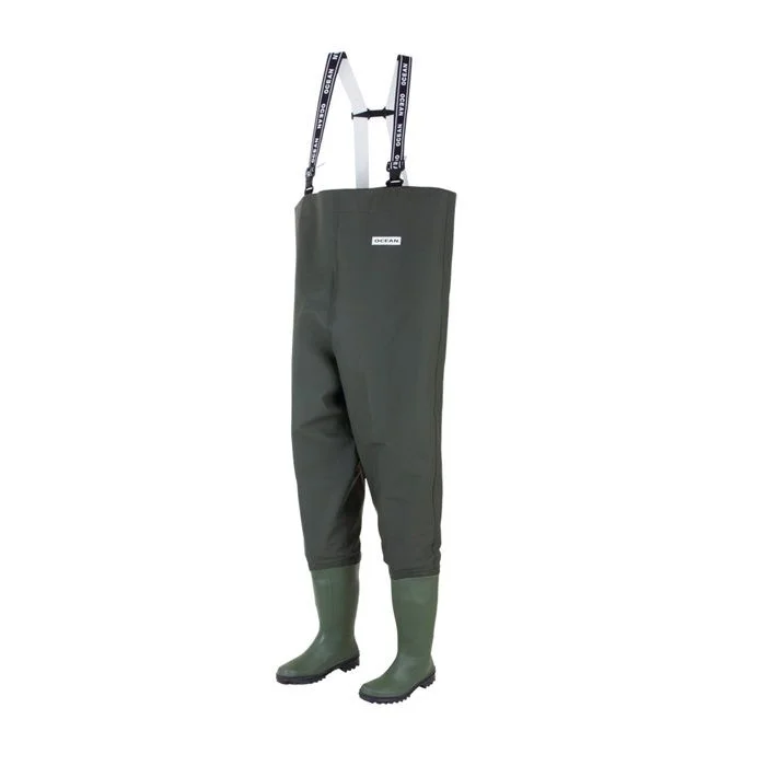 Cizme pantalon pescuit Ocean Danubio, impermeabile, 500 gr/mp, PVC, culoarea verde