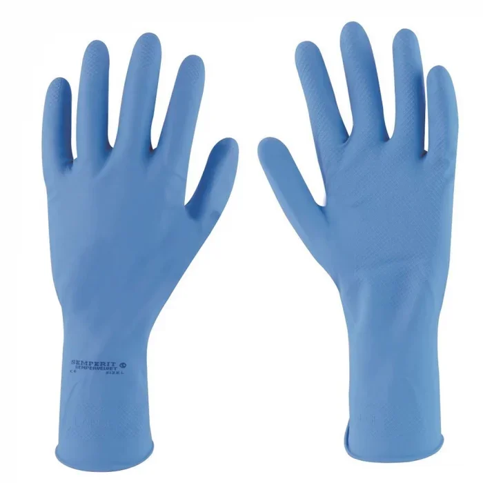Mănuși de protecție antichimice latex, culoarea albastru, grosime palmă 0.45mm, lungime 300mm, Ardon Sempervelvet
