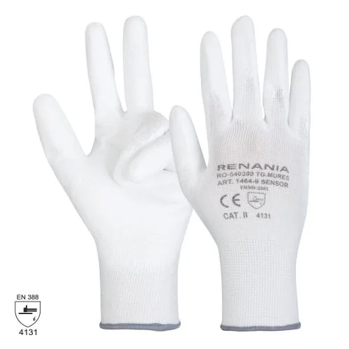 Manusi de protectie Sensor White, culoarea alb, cat. 2, impregnate in poliuretan