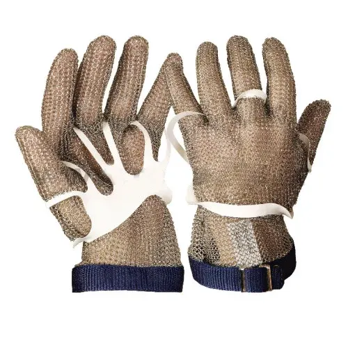 Mănuși de protecție anti-tăiere din inox, Accesoriu fixare zale, culoarea albastru
