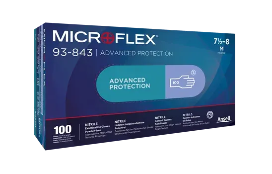 Manusi nitril nepudrate de unica folosinta, culoarea bleu, 100buc/set, Ansell MICROFLEX 93-843