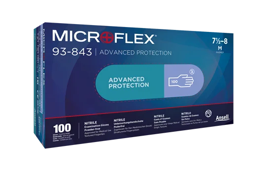 Manusi nitril nepudrate de unica folosinta, culoarea bleu, 100buc/set, Ansell MICROFLEX 93-843