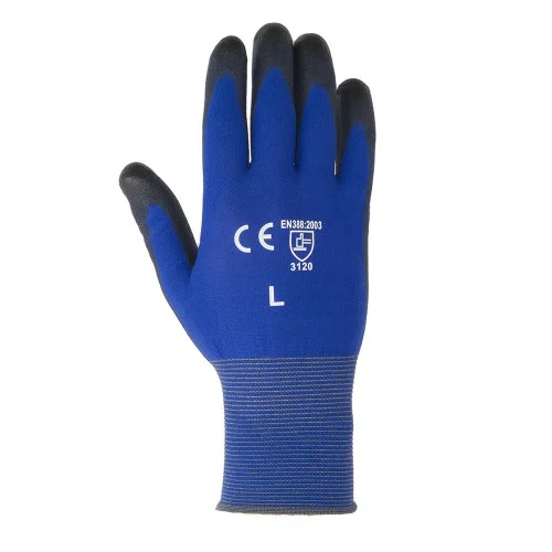 Manusi compatibile cu ecran tactil, culoarea albastru, de protectie, impregnate in poliuretan, Renania Blue Lite