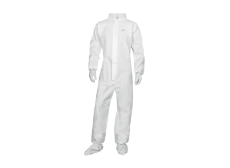 Combinezon de protecție chimică fără cagulă, culoarea alb, antistatic, etanș la particule uscate