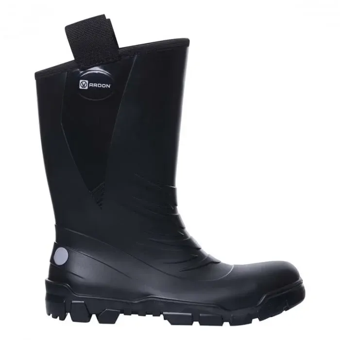 Cizme de protecție din PVC/nitril, cu bombeu compozit și inserție antiperforație din oțel, Ardon RIGGER, indicativ comercial S5 CI SRC, marcaje FO și SR, culoarea neagră