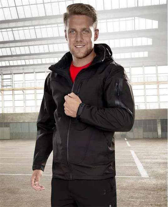 Jacheta softshell neagră impermeabilă cu glugă, culoarea negru, Ardon SPIRIT