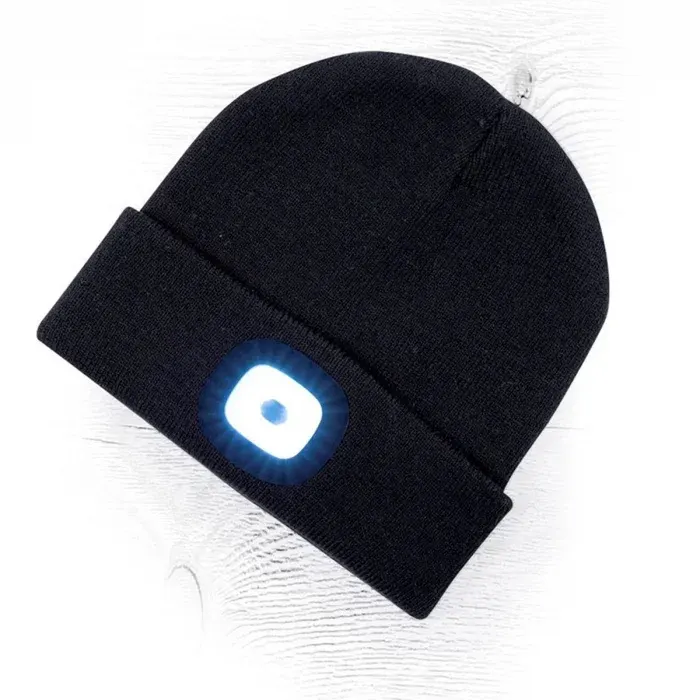 Căciulă LED neagră cu, Boast, din acrilic, Ardon USB, culoarea negru