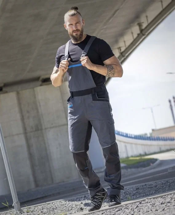 Pantaloni de lucru 98% bumbac gri-închis cu pieptar, Ardon 4XSTRETCH