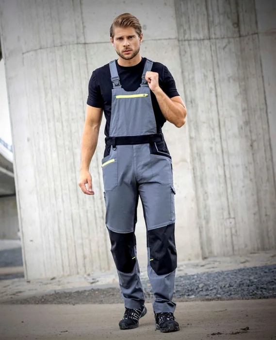 Pantaloni de lucru 98% bumbac gri cu pieptar, Ardon 4XSTRETCH