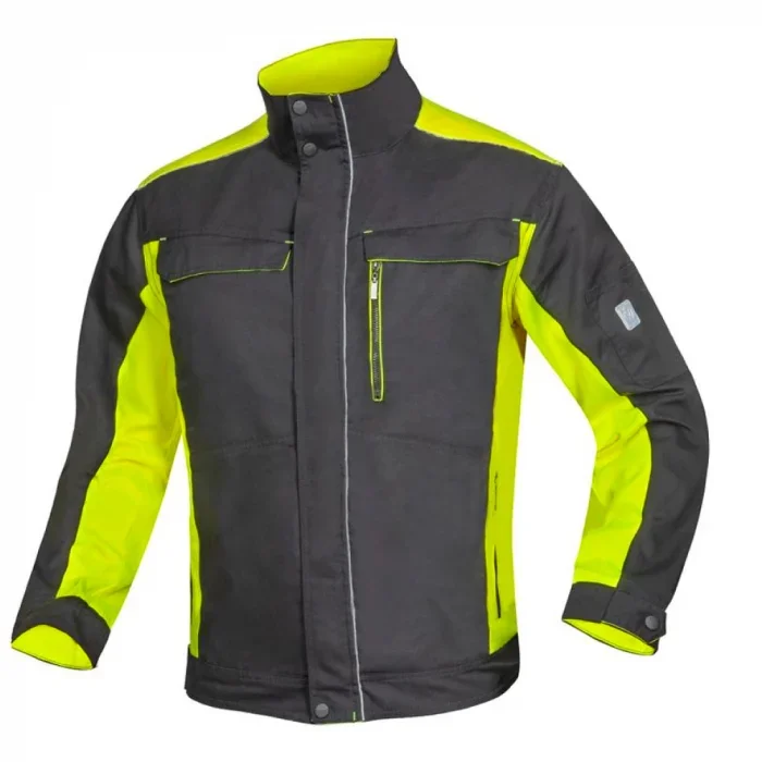 Set costum de lucru negru-galben cu pantaloni cu pieptar, Ardon NEON