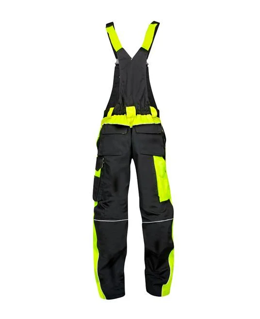 Pantaloni negri reflectorizanti cu pieptar de lucru, culoarea negru, Ardon NEON