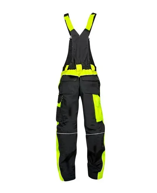 Pantaloni negri reflectorizanti cu pieptar de lucru, culoarea negru, Ardon NEON