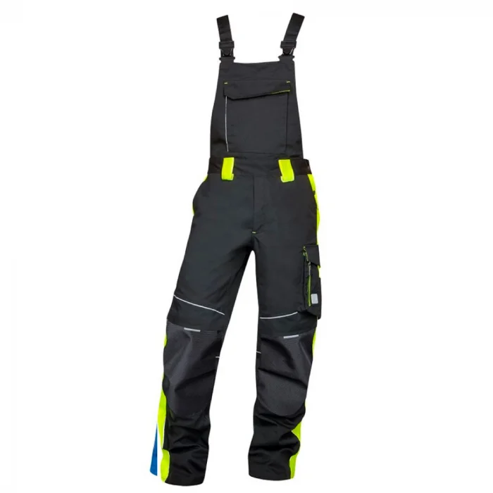 Pantaloni negri reflectorizanti cu pieptar de lucru, culoarea negru, Ardon NEON